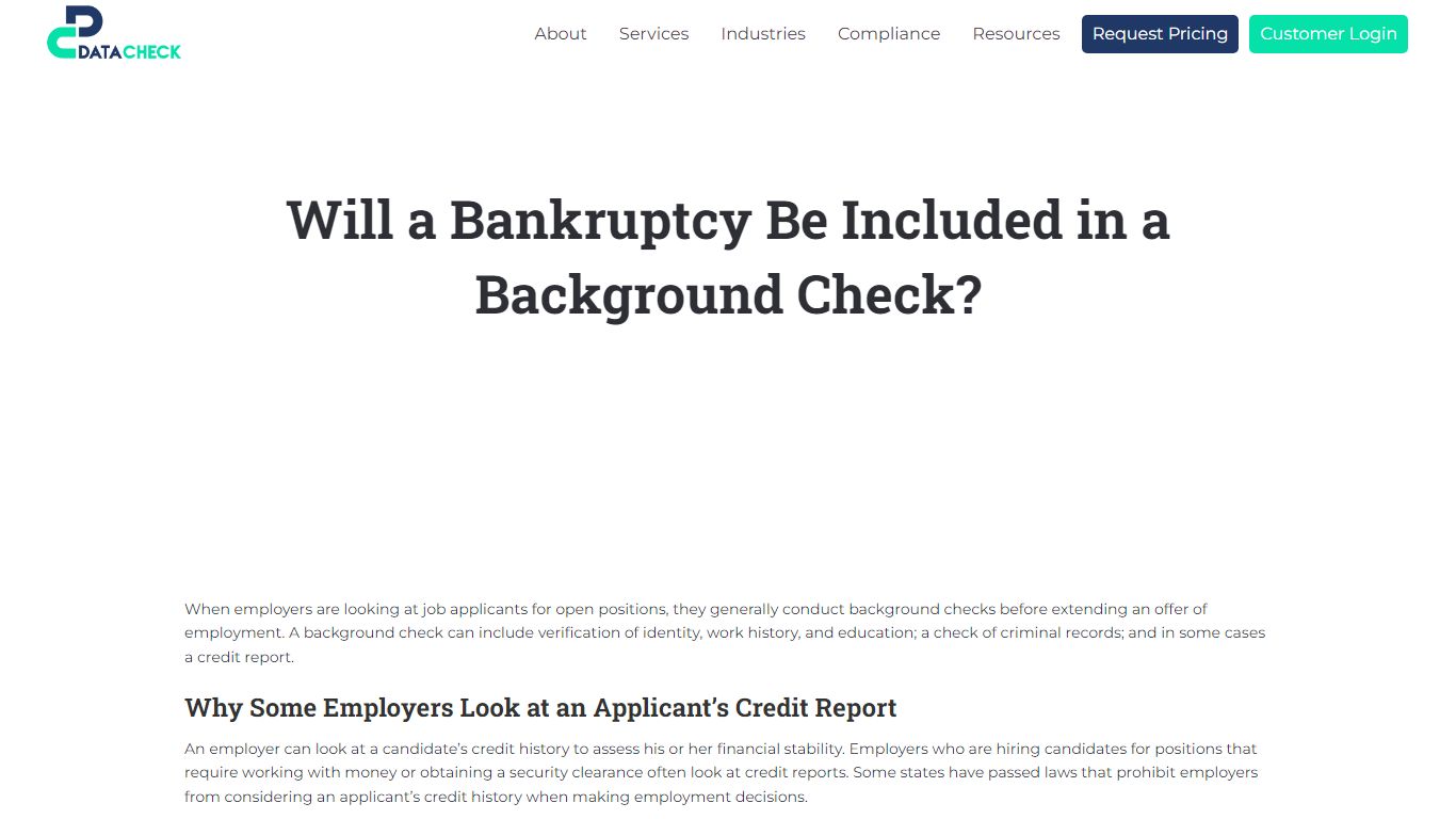 Will a Bankruptcy Be Included in a Background Check? - Datacheck